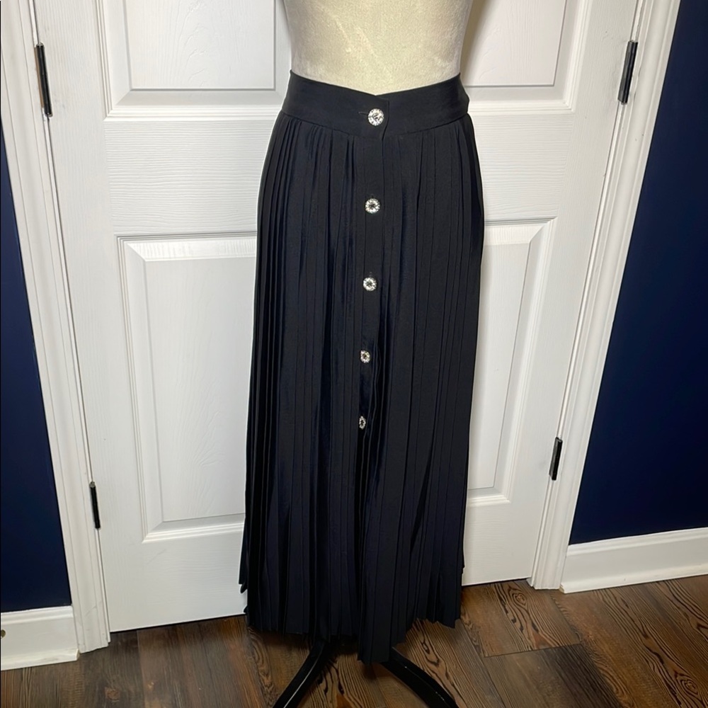 Vintage Cattiva By Maya Jornot Black Long Pleated Skirt Ornate Buttons